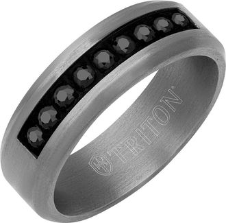 Triton 7MM Tantalum Ring with Channel Set Black Sapphires and Bevel Edge in Metallic Silver at Nordstrom, Size 11.5