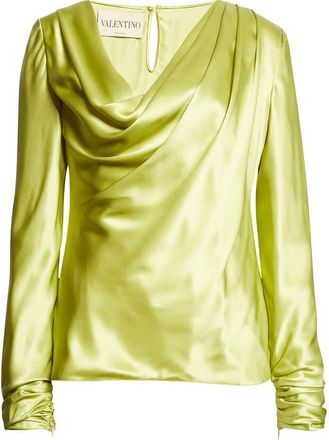 Valentino Draped Cowl Neck Silk Top in Lime at Nordstrom, Size 4 Us