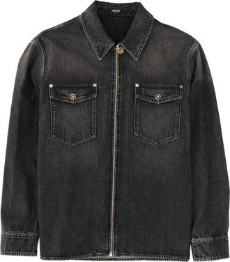 Versace Washed Black Classic Cotton Denim Jacket