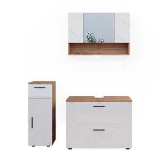 Vicco Conjunto De Muebles De Ba&ntilde;o Irma, Blanco Brillo Intenso/roble Dorado, 3 Piezas, Con Cajonera Y Mueble Midi