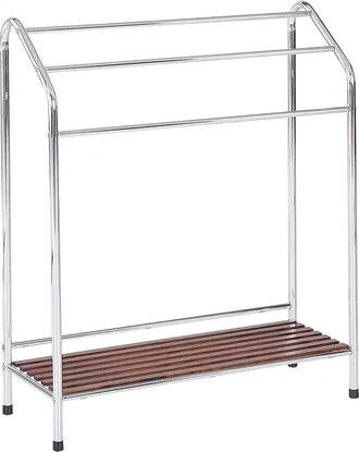 Beliani Toallero De Metal Plateado Madera Oscura 3 Rieles Accesorio De Pie Moderno Ba&ntilde;o Muriva