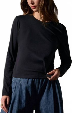 James Perse Cotton Boxy Long Sleeve Tee In True Black