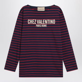 Valentino Blue T Shirt With Red Stripes By Valentino