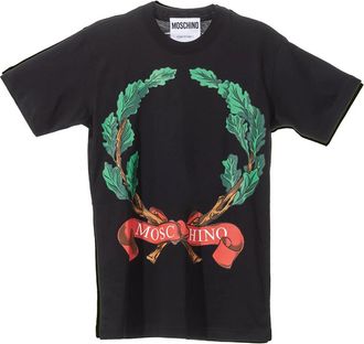 Moschino Organisch katoenen T-shirt met Laurel Crown Print - Dames - T-shirts - Zwart - S - Katoen - Tops