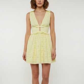 Self Portrait Yellow Cotton Broderie Mini Dress