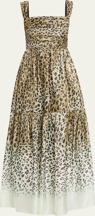 Kobi Halperin Meira Tiered Leopard-Print Midi Dress