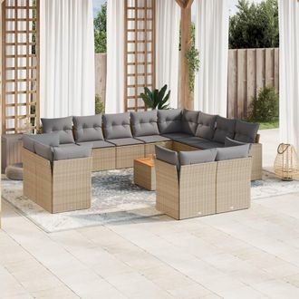 vidaXL Set Sof&aacute;s De Jard&iacute;n Con Cojines 13 Pzas Rat&aacute;n Sint&eacute;tico Beige Vidaxl