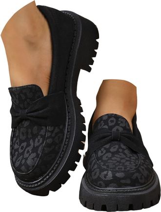 Generic Womens Loafers Flats Comfortable Slip-On Dress Shoes Orthopedic Platform Loafers,Leather Bow Platform Comfortable Chunky Lug Sole Slip on Dressy Busin