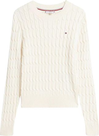 Tommy Hilfiger CO Cable Mid GG C-Nk LS SWT - Dames - Ronde hals truien - Wit - XL - Katoen - Truien & Vesten