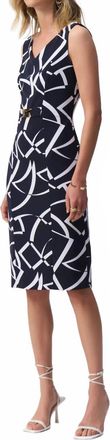 Joseph Ribkoff Geometric V-Neck Sheath Dress In Midnight Blue/vanilla