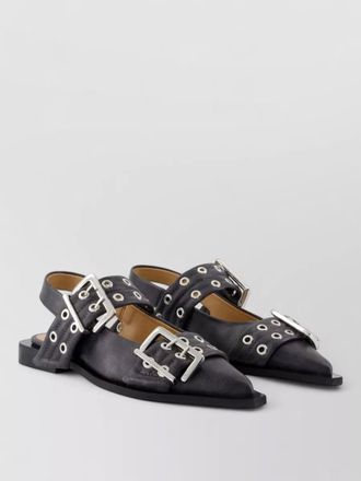 Ganni buckle slingback leather ballerina sandals