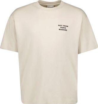 Dr&ocirc;le de Monsieur Casual katoenen T-shirt met slogan - Heren - T-shirts - Beige - S - Katoen - Tops