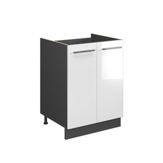 Vicco Mueble Bajo Para Fregadero Fame-line, Blanco Alto Brillo/antracita, 60 Cm, Vicco