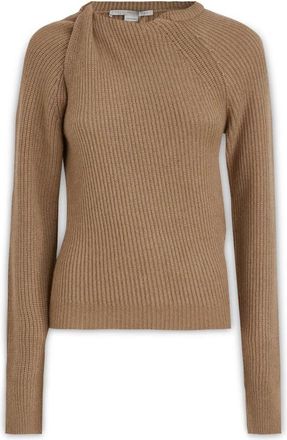 Stella McCartney Geribbelde Gebreide Trui met Lange Mouwen - Dames - Ronde hals truien - Bruin - M - Wol - Truien & Vesten