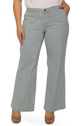 Standards & Practices Mona High Waist Stripe Wide Leg Jeans in Mid Blue at Nordstrom, Size 14W