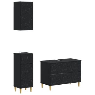 vidaXL Juego De Armarios De Ba&ntilde;o De 3 Piezas Delft Negro Vidaxl
