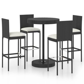 Berkfield Home 5 Piece Garden Bar Set with Cushions Poly Rattan Black