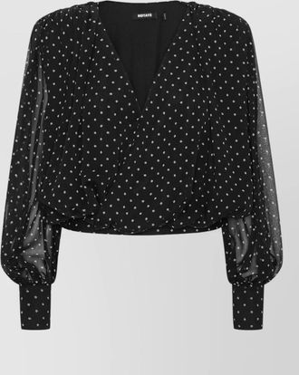 Rotate floral-print draped v-neck long-sleeve blouse