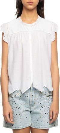 Zadig&Voltaire Tika Lace Trim Flutter Sleeve Top in Judo at Nordstrom, Size X-Small