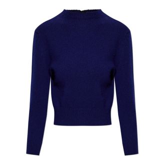 Jil Sander Round-neck Knitwear, female, Blue, Size: XL Wool Sweater