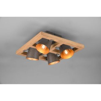 Trio Plaf&oacute;n Cuadrado 4 Focos Regulables Madera Y Metal Niquelado Lighting