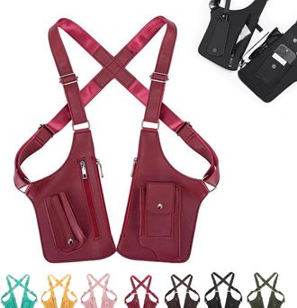 Generic Double Shoulder Armpit Bag, Premium Leather Adjustable Underarm Shoulder Bag for Men and Women (Red)