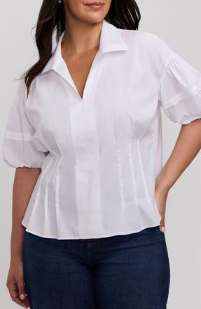 Foxcroft Lucia Puff Sleeve Popover Shirt in White at Nordstrom, Size 2X