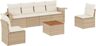 vidaXL Vidaxl - Set Sof&aacute;s De Jard&iacute;n 7 Piezas Y Cojines Rat&aacute;n Sint&eacute;tico Beige