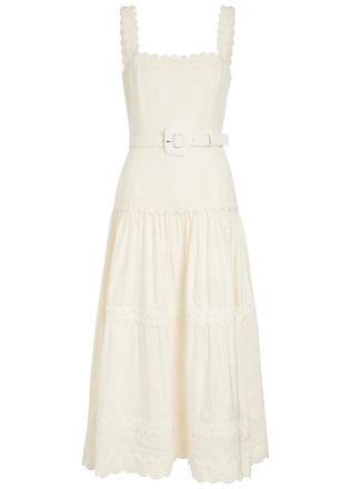 Rebecca Vallance Kahlia Appliqu&eacute;d Linen-blend Midi Dress - Ivory - 8 (UK8 / S)