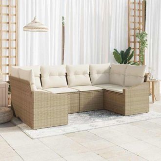 vidaXL Conjunto De Sof&aacute; De Jard&iacute;n 6 Pcs Beige Polirat&aacute;n Vidaxl