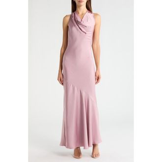 ASTR the Label Varya Cowl Neck Satin Maxi Slipdress in Dusty Rose at Nordstrom, Size X-Large