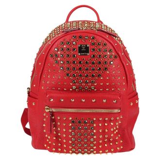 MCM Vintage Vicetos Backpack Leather Red Leather Backpack Bag (Pre-Owned)