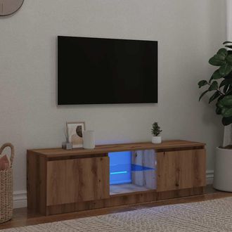 Berkfield Home TV Cabinet with LED Lights Artisian Oak 140x40x35.5 cm Engineered Wood in Brown