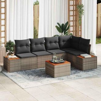 vidaXL Conjunto De Sof&aacute; De Jard&iacute;n Con Coj&iacute;n 6 Pcs Gris Rat&aacute;n Sint&eacute;tico Vidaxl