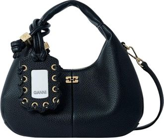 Ganni Mini Hobo Tas - Dames - Handtassen - Zwart - ONE Size - Leer - Tassen
