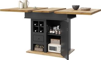STILVORA Mesa De Comedor Extensible 110-140 X 80 Cm Con Estantes Ajustables Y Puertas Soft-close, Negro Natural