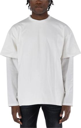 Jil Sander Tops, Heren, Wit, L, Katoen, Dubbellagig Longsleeve T-shirt