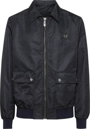 Philipp Plein Nylon Coster Bomber Monogram - Heren - Bomber jackets - Blauw - M - Nylon - Jassen