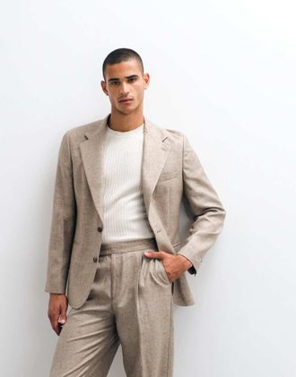 Asos giacca da abito slim m&eacute;lange con lino marrone