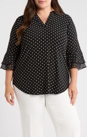 Kasper Flutter Sleeve Top in Black/Vanilla Ice at Nordstrom, Size 1X