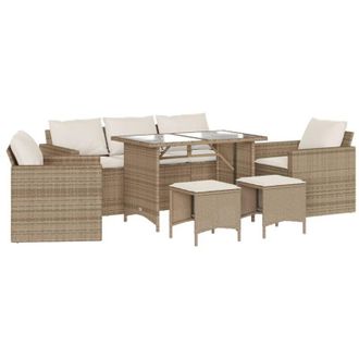 vidaXL Juego De Sof&aacute;s Jard&iacute;n Con Cojines 6 Pzas Rat&aacute;n Sint&eacute;tico Beige Vidaxl