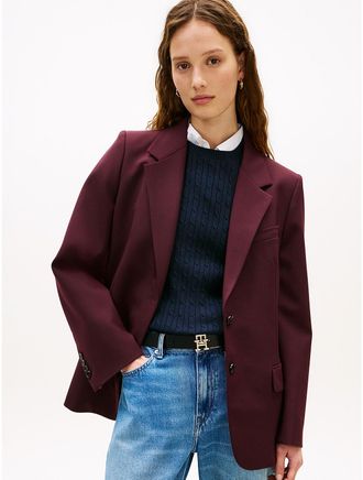 Tommy Hilfiger Womens Relaxed Fit Wool-Blend Blazer - Red - 2