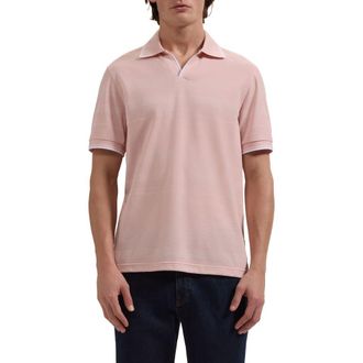 Bugatchi Textured Stripe Johnny Collar Polo in Dusty Pink at Nordstrom, Size Xx-Large