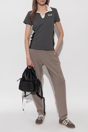 Emporio Armani Polo With Printed Logo, Womens, Grey