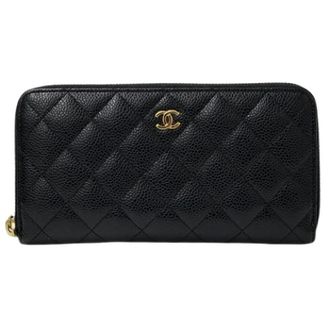 Chanel Pre-owned Matelasse Long wallet (bi-fold) - Dames - Pre-owned - Zwart - Maat: ONE Size Leer