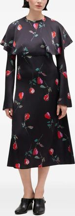 Ganni Jurk met ruches en bloemenprint - Zwart