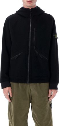 Stone Island Hooded Jacket In Ratteened Wool Nylon