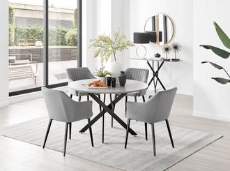 Furniturebox Novara Grey Concrete Effect Black Leg 120cm Round Dining Table & 4 Calla Black Leg Chairs