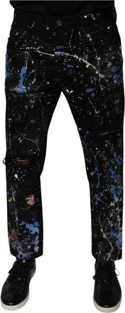 Dolce & Gabbana Cropped Jeans, female, Black, Size: M Color Splash Cotton Skinny Denim Jeans