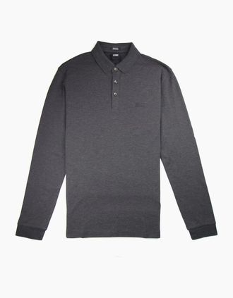 HUGO BOSS Mens Hugo Boss Pado 10 Long Sleeve Polo Shirt Dark Grey - Size: 44